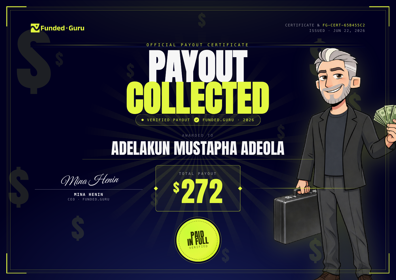 Adelakun M. payout certificate