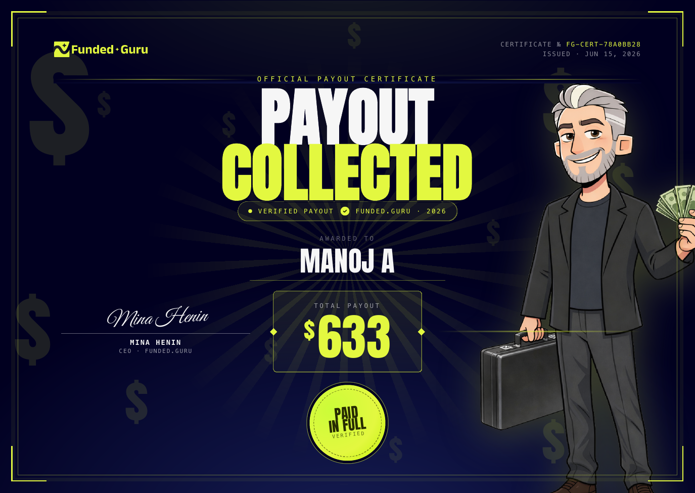 Manoj A. payout certificate