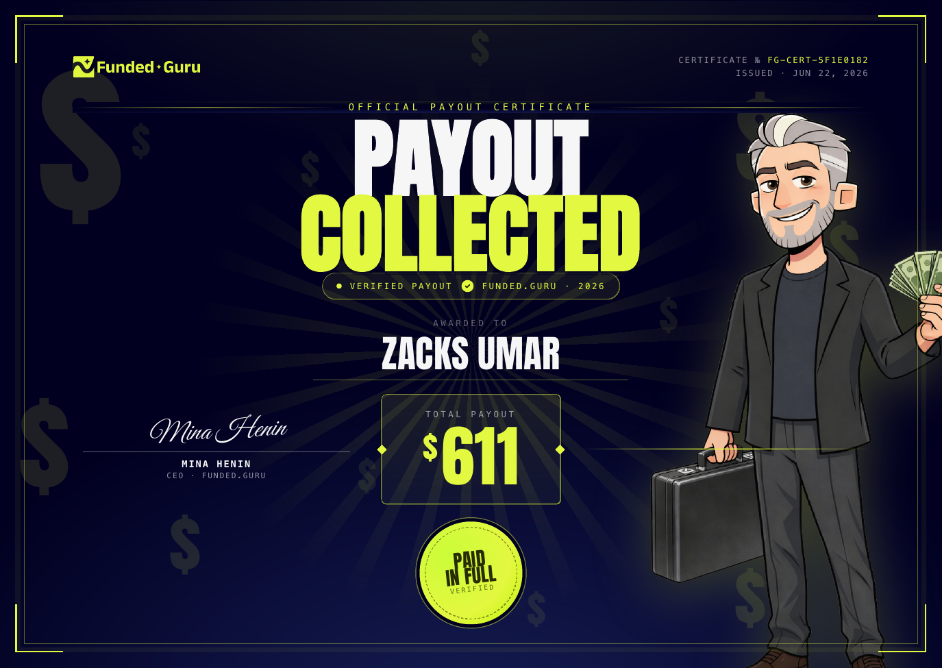Zacks U. payout certificate